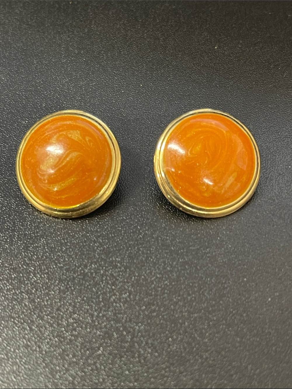 Vintage Round Orange Swirl Clip-On Earrings